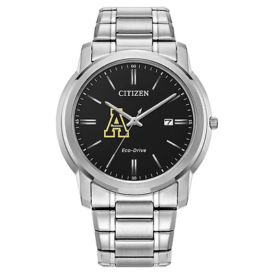 Men's Citizen Watch  Silver Appalachian State Mountaineers Eco-Drive Black Dial Watch
