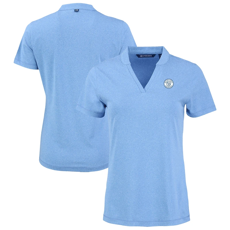 Women's Cutter & Buck  Heather Powder Blue Milwaukee Brewers Forge Heathered Stretch Blade Top