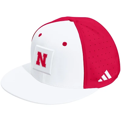 Unisex adidas  White/Scarlet Nebraska Huskers Performance Flat Bill Adjustable Hat