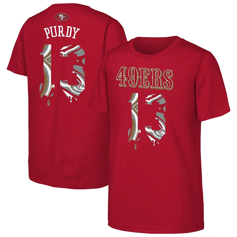 Youth Outerstuff Brock Purdy Scarlet San Francisco 49ers Mainliner Drip Player Name & Number T-Shirt