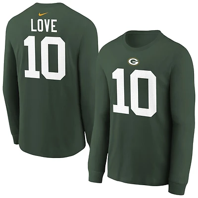 Youth Nike Jordan Love Green Bay Packers Player Name & Number Long Sleeve T-Shirt