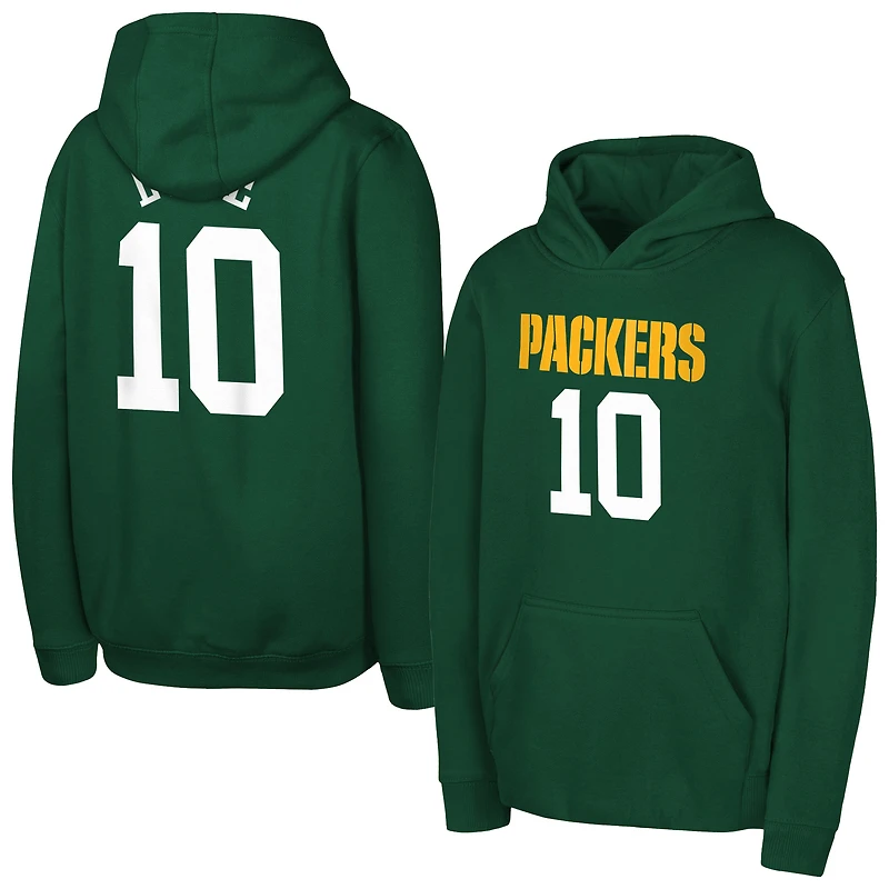 Youth Outerstuff Jordan Love Green Bay Packers Mainliner Player Name & Number Hoodie