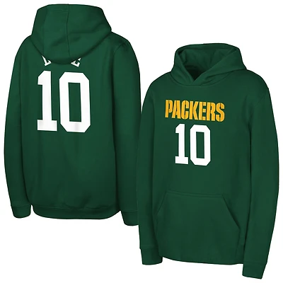 Youth Outerstuff Jordan Love Green Bay Packers Mainliner Player Name & Number Hoodie