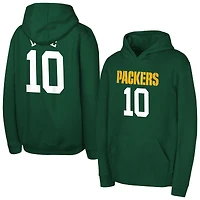 Youth Outerstuff Jordan Love Green Bay Packers Mainliner Player Name & Number Hoodie