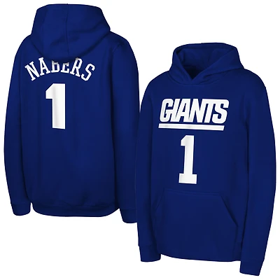 Youth Outerstuff Malik Nabers Royal New York Giants Mainliner Player Name & Number Hoodie