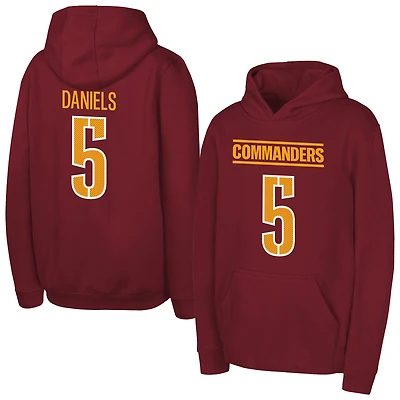 Youth Outerstuff Jayden Daniels Burgundy Washington Commanders Mainliner Player Name & Number Hoodie