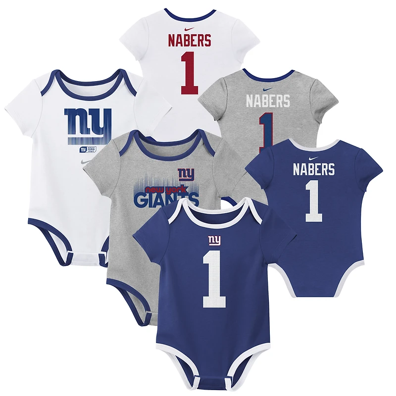 Newborn & Infant Nike Malik Nabers New York Giants Name Number 3-Pack Bodysuit Set