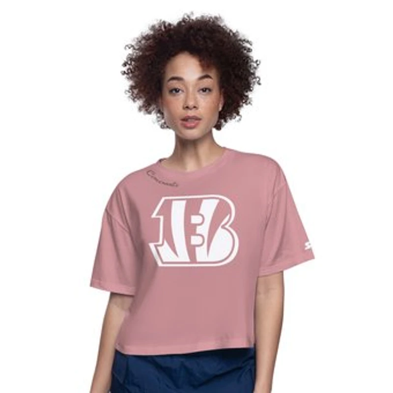 Women's Starter Pink Cincinnati Bengals Play the Ball Boxy Cropped T-Shirt