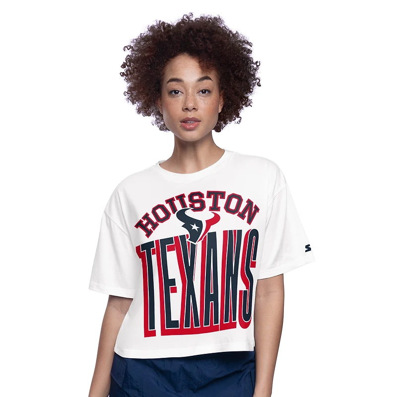 Women's Starter  White Houston Texans Play the Ball Boxy Cropped T-Shirt