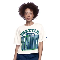 Women's Starter  White Seattle Seahawks Throwback Play the Ball Boxy Cropped T-Shirt