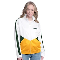 Women's G-III 4Her by Carl Banks White/Green Green Bay Packers Rally Rhinestone Full-Zip Track Jacket