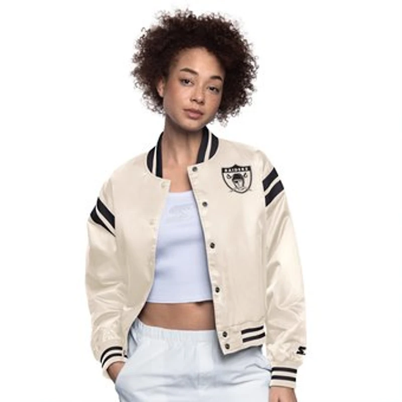 Women's Starter  Cream Oakland Raiders Gridiron Classics Full Count Full-Snap Satin Jacket
