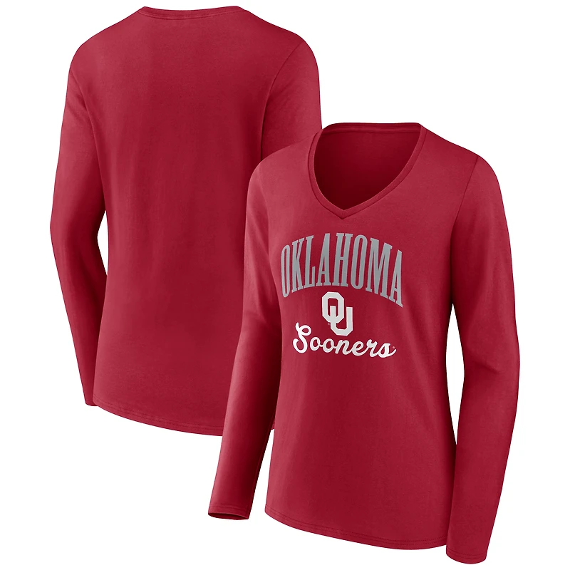 Men's Crimson Oklahoma Sooners Victory Script V-Neck Long Sleeve T-Shirt