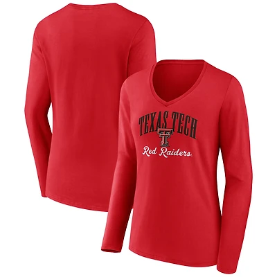 Men's Red Texas Tech Red Raiders Victory Script V-Neck Long Sleeve T-Shirt