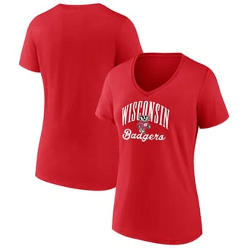 Women's Red Wisconsin Badgers Victory Script V-Neck T-Shirt