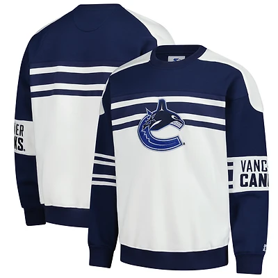 Men's Starter White Vancouver Canucks Defense Fleece Crewneck Pullover Sweatshirt