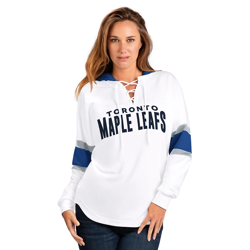Women's G-III 4Her by Carl Banks  White Toronto Maple Leafs Goal Zone Long Sleeve Lace-Up Hoodie T-Shirt