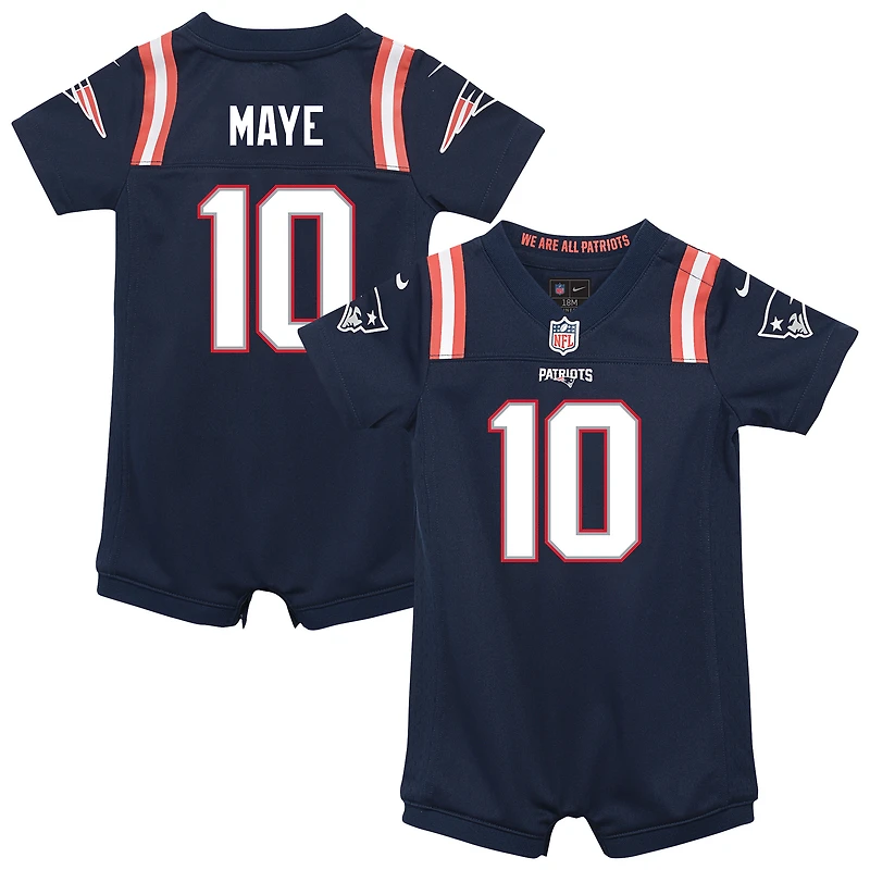 Newborn & Infant Nike Drake Maye Navy New England Patriots Game Romper Jersey