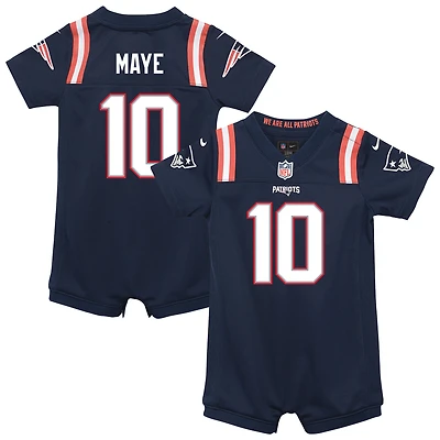 Newborn & Infant Nike Drake Maye Navy New England Patriots Game Romper Jersey