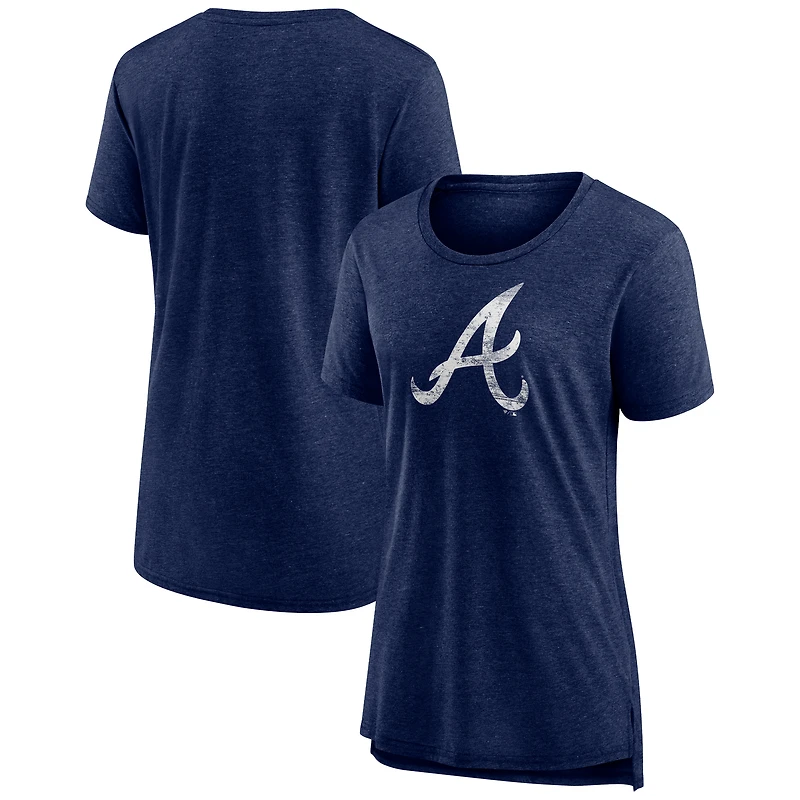 Women's Navy Atlanta Braves Weathered Official Logo Tri-Blend T-Shirt