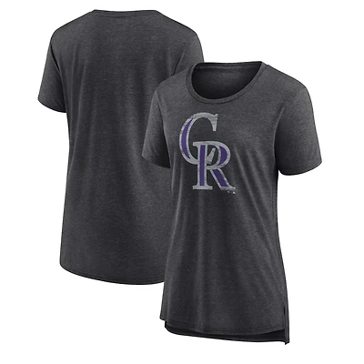 Women's Gray Colorado Rockies Weathered Official Logo Tri-Blend T-Shirt