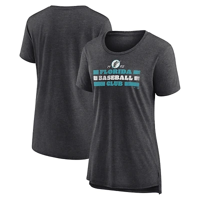 Women's Gray Florida Marlins Power Swing Tri-Blend T-Shirt