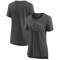 Women's Gray Miami Marlins Weathered Official Logo Tri-Blend T-Shirt