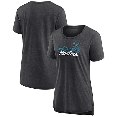 Women's Gray Miami Marlins Practice Time Tri-Blend T-Shirt