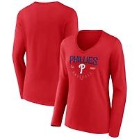 Women's Red Philadelphia Phillies Live For It Long Sleeve V-Neck T-Shirt