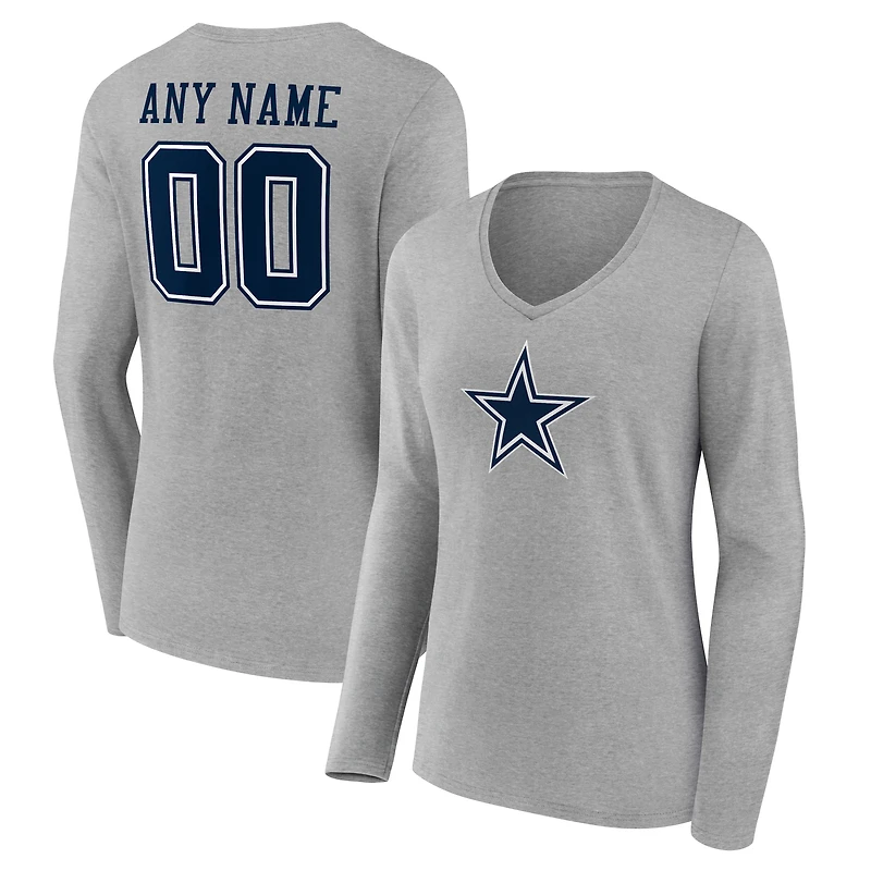 Women's  Gray Dallas Cowboys Team Authentic Custom V-Neck Long Sleeve T-Shirt