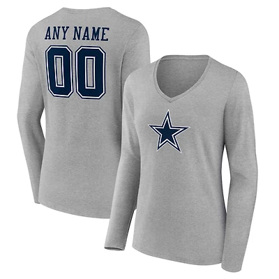 Women's  Gray Dallas Cowboys Team Authentic Custom V-Neck Long Sleeve T-Shirt