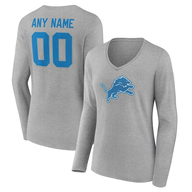 Women's Gray Detroit Lions Team Authentic Custom V-Neck Long Sleeve T-Shirt