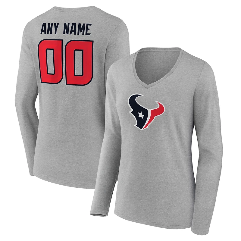Women's Gray Houston Texans Team Authentic Custom V-Neck Long Sleeve T-Shirt