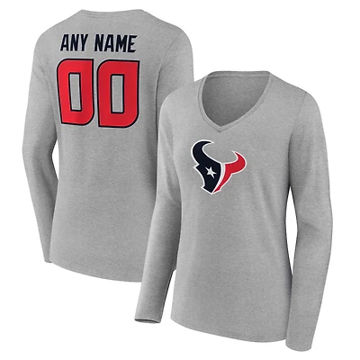 Women's  Gray Houston Texans Team Authentic Custom V-Neck Long Sleeve T-Shirt