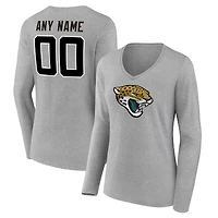 Women's  Gray Jacksonville Jaguars Team Authentic Custom V-Neck Long Sleeve T-Shirt