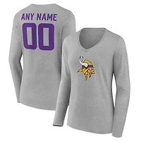 Women's  Gray Minnesota Vikings Team Authentic Custom V-Neck Long Sleeve T-Shirt