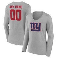 Women's  Gray New York Giants Team Authentic Custom V-Neck Long Sleeve T-Shirt