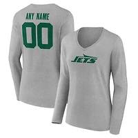 Women's  Gray New York Jets Team Authentic Custom V-Neck Long Sleeve T-Shirt