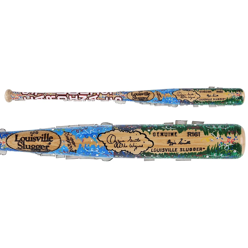 Ozzie Smith St. Louis Cardinals Autographed Blonde Louisville Slugger Game Model Bat with "The Wizard" Inscription - Art by Charles Fazzino - RG1331308