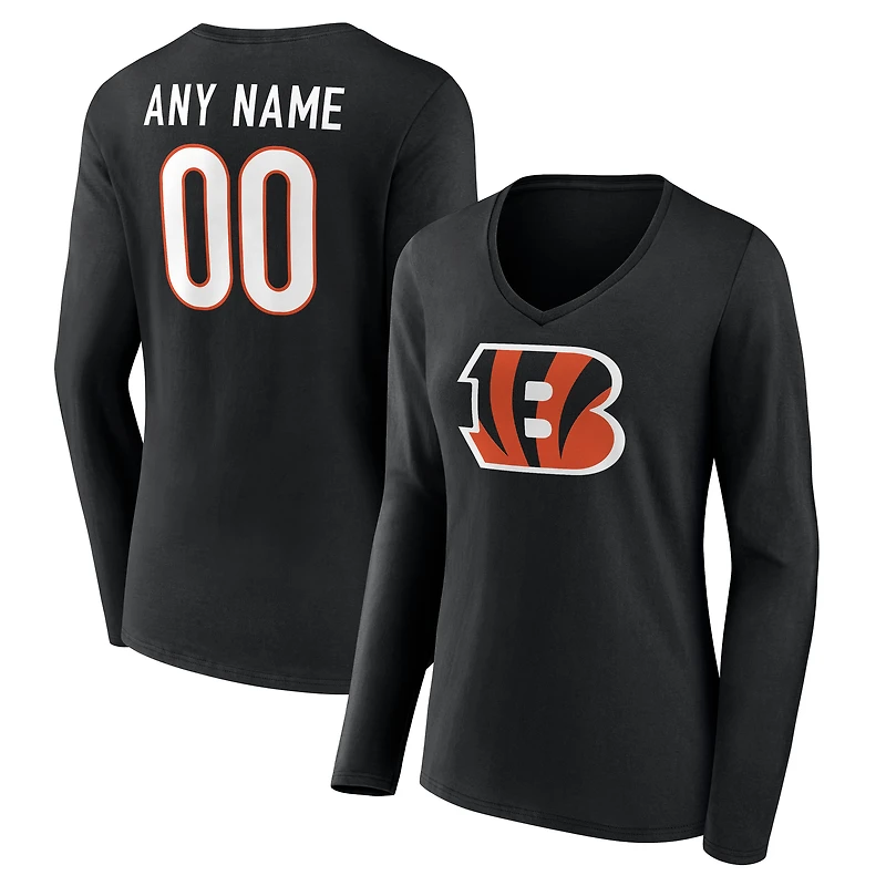 Women's Black Cincinnati Bengals Team Authentic Custom V-Neck Long Sleeve T-Shirt