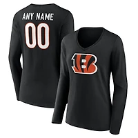 Women's  Black Cincinnati Bengals Team Authentic Custom V-Neck Long Sleeve T-Shirt