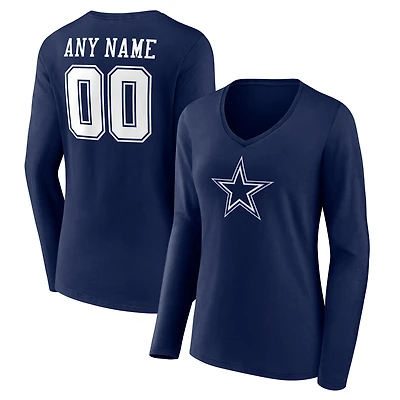 Women's  Navy Dallas Cowboys Team Authentic Custom V-Neck Long Sleeve T-Shirt