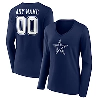 Women's  Navy Dallas Cowboys Team Authentic Custom V-Neck Long Sleeve T-Shirt
