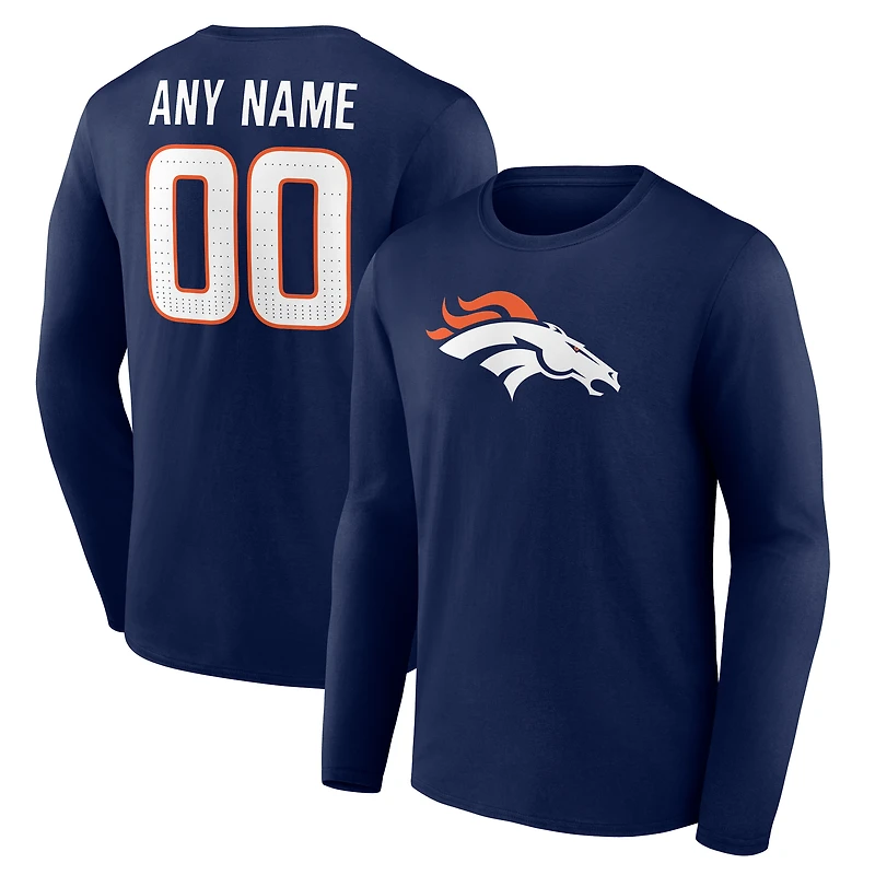 Men's  Navy Denver Broncos Team Authentic Custom Long Sleeve T-Shirt
