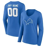 Women's  Blue Detroit Lions Team Authentic Custom V-Neck Long Sleeve T-Shirt