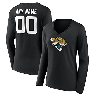 Women's Black Jacksonville Jaguars Team Authentic Custom V-Neck Long Sleeve T-Shirt