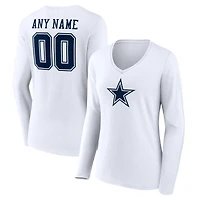 Women's  White Dallas Cowboys Team Authentic Custom V-Neck Long Sleeve T-Shirt