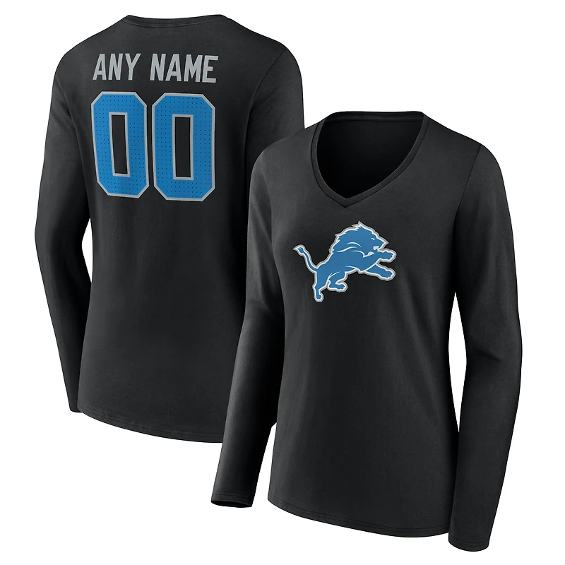 Women's Black Detroit Lions Team Authentic Custom V-Neck Long Sleeve T-Shirt