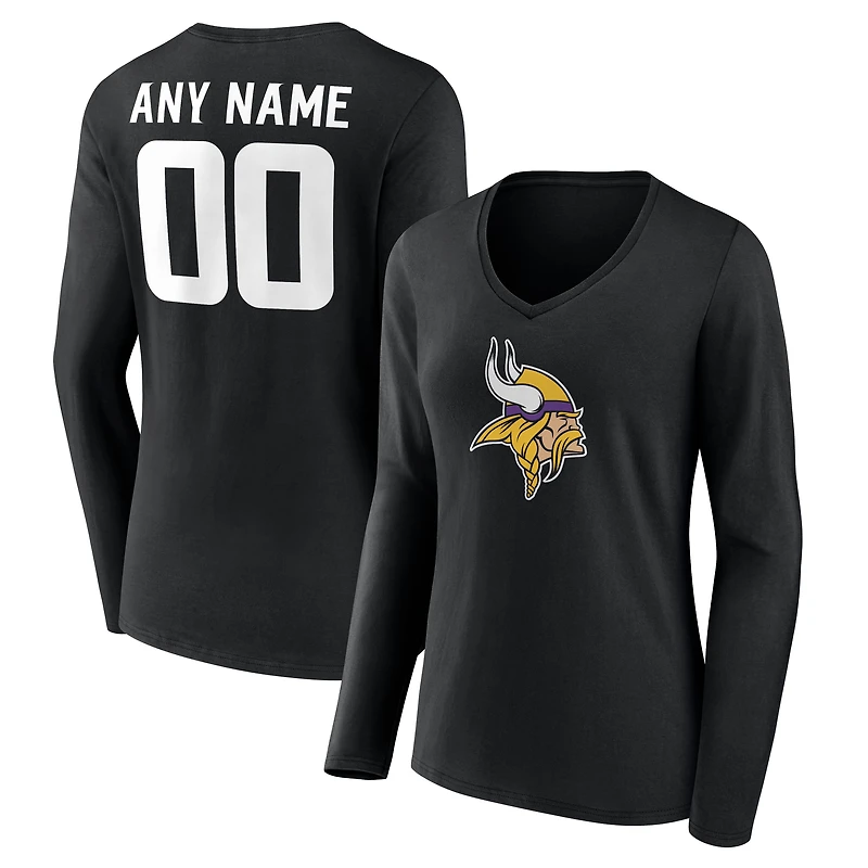Women's  Black Minnesota Vikings Team Authentic Custom V-Neck Long Sleeve T-Shirt