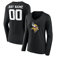 Women's  Black Minnesota Vikings Team Authentic Custom V-Neck Long Sleeve T-Shirt